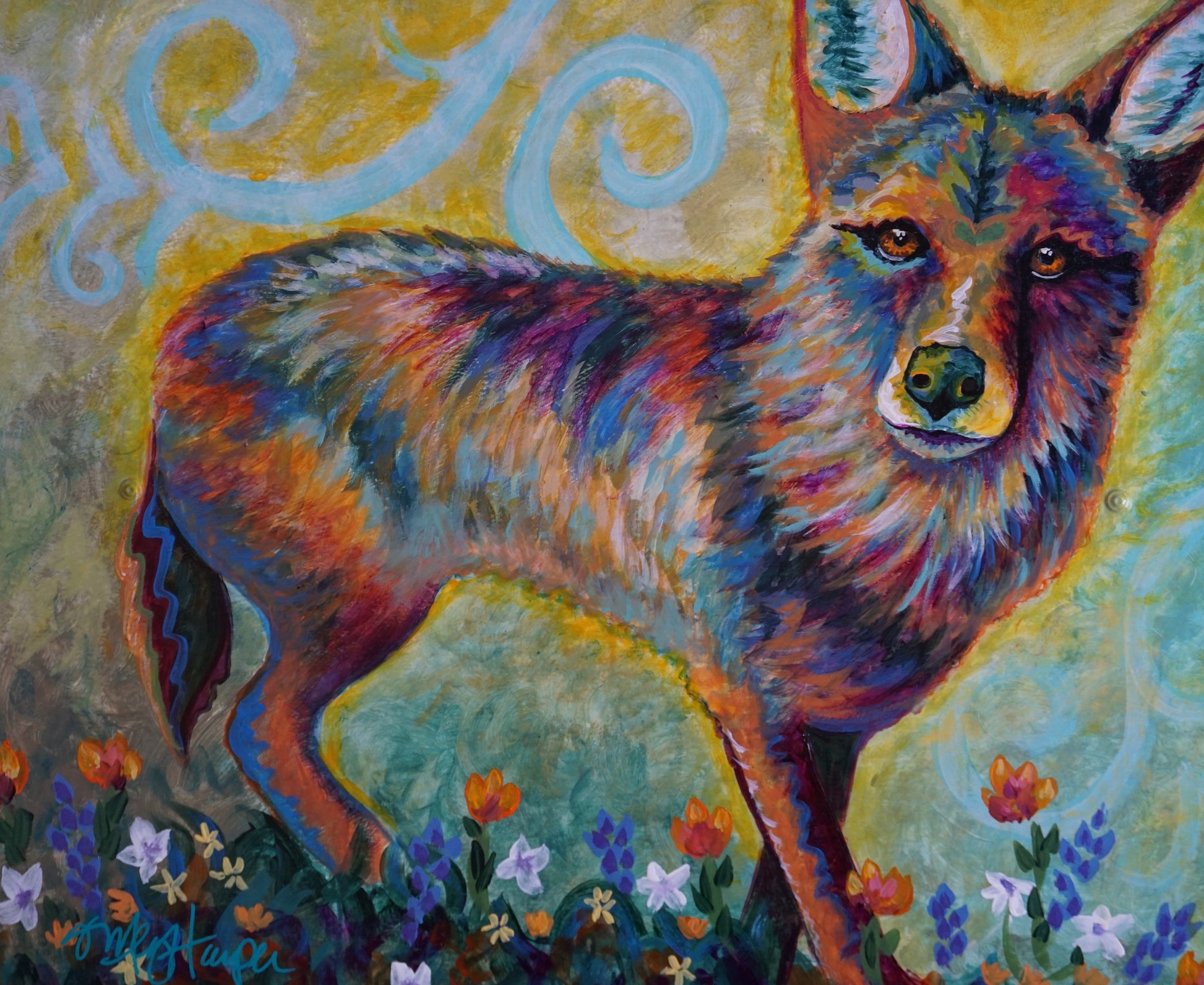 Ziggy The Coyote ~ Meg Harper Acrylic Painting Reclaimed Materials – Meg  Harper Art