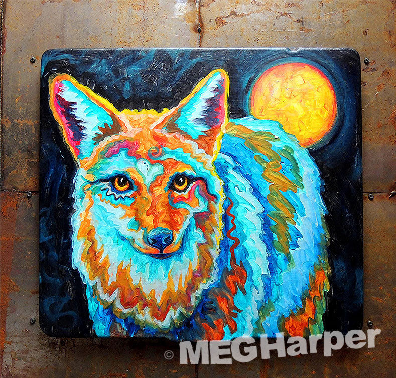 Custom Animal Painting_Coyote_Shine in the Moonlight