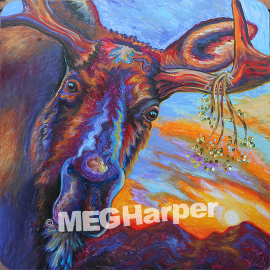 Custom Animal Painting_Moose_Stands With Wildflowers